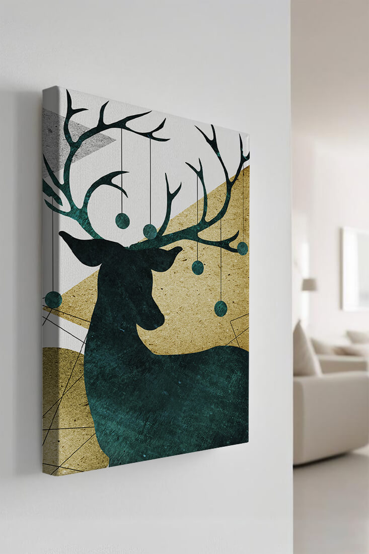 Silhouette of a Deer with Abstract Gold and Green Background