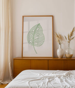 Detailed Green Leaf Line Drawing Art - Mi tienda