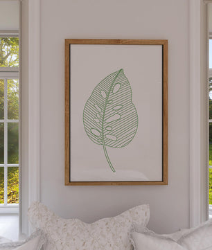 Detailed Green Leaf Line Drawing Art - Mi tienda