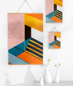 Abstraktes geometrisches Design mit Marmor- und Goldtexturen