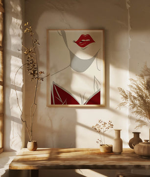 Minimalist Art with Red Lips and Elegant Dress - Mi tienda