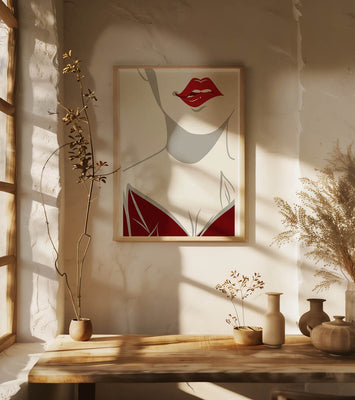 Minimalist Art with Red Lips and Elegant Dress