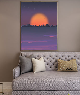 Sunset Over Mountains with Starry Sky