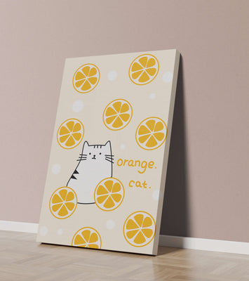 Playful illustration featuring a cat and orange slices