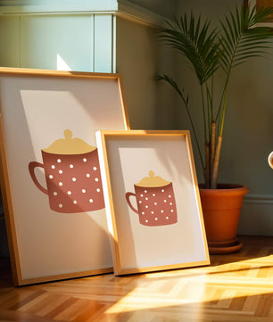 Decorative polka dot mug with yellow lid illustration