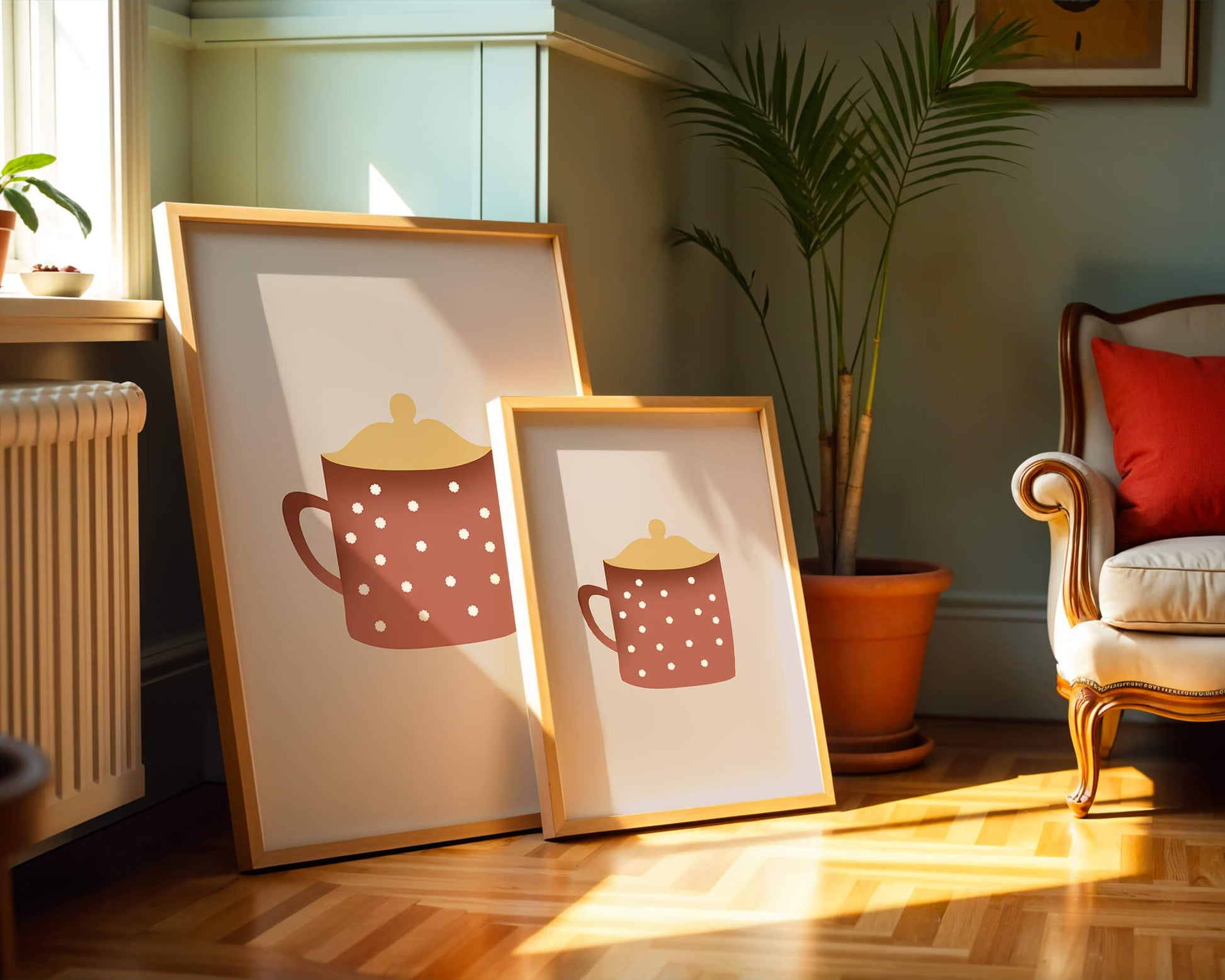 Decorative polka dot mug with yellow lid illustration