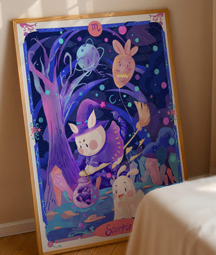 Whimsical zodiac scorpio scene with a magical theme
