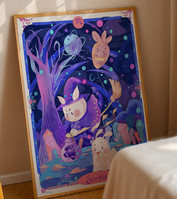 Whimsical zodiac scorpio scene with a magical theme