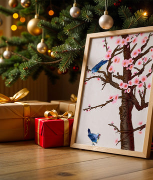 Ilustración encantadora de un árbol de cerezo con pájaros