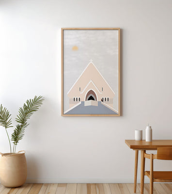 Minimalist Church Architecture with Soft Sunrise