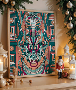 Colorful Geometric Animal and Snake Art Design with Tribal Patterns