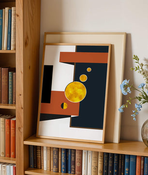 Abstract geometric artwork with golden circles and bold shapes - Mi tienda