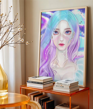 Fantasy portrait of a woman with pastel hair and vibrant features