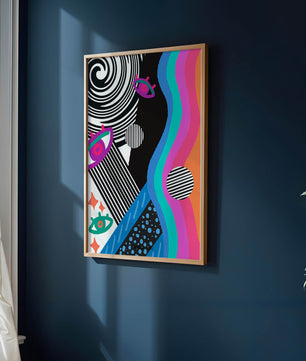 Colorful abstract art with geometric patterns and vibrant shapes