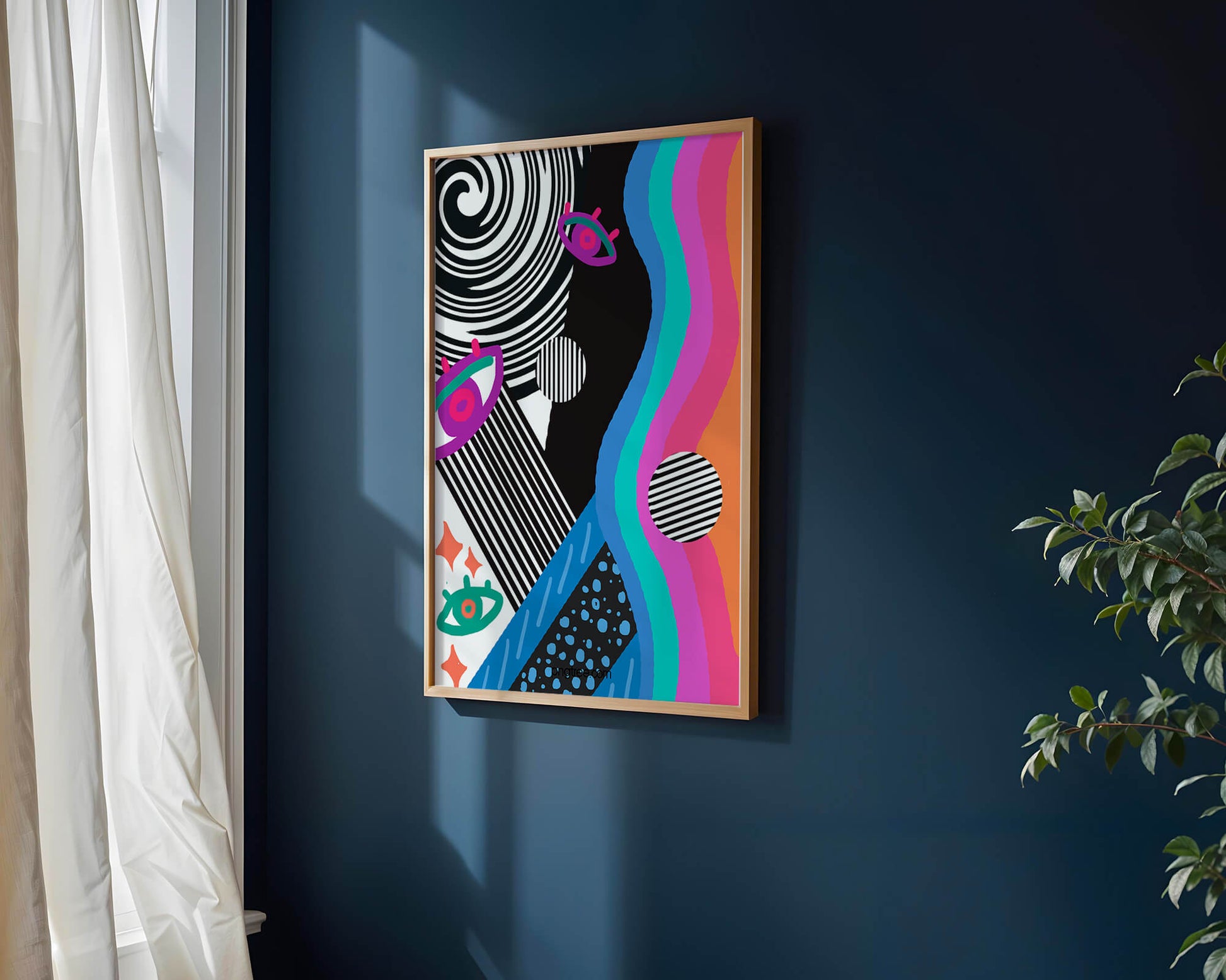 Colorful abstract art with geometric patterns and vibrant shapes