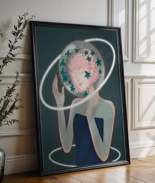 Portrait fantastique onirique avec une silhouette éthérée aux cheveux roses