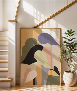 Abstract organic shapes in pastel colors with textured background