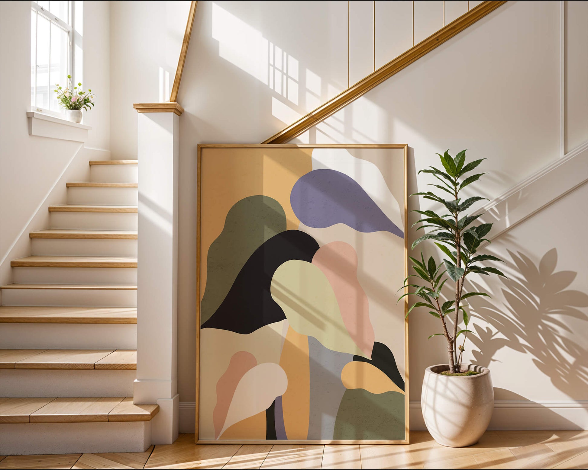 Abstract organic shapes in pastel colors with textured background