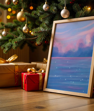 Verträumter Pastellhimmel, der sich in einer glitzernden Wasserlandschaft widerspiegelt 