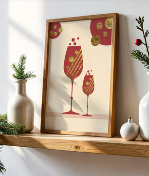 Stylish wine glasses with gold accents and a festive theme
