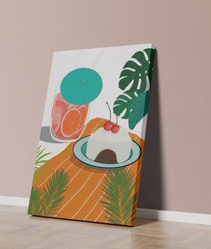 Tropical Dessert with Cherries and Refreshing Drink Under a Parasol
