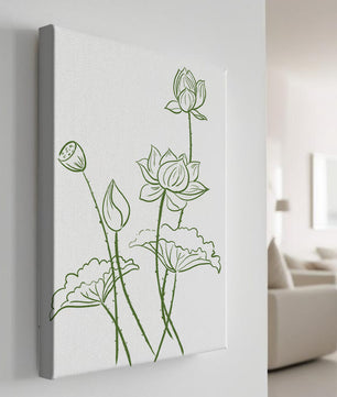 Ilustración de arte de línea verde de flores de loto con capullos
