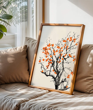 Elegant watercolor tree with vibrant orange fruit