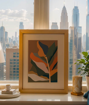 Abstract Botanical Illustration with Earthy Tones and Organic Shapes