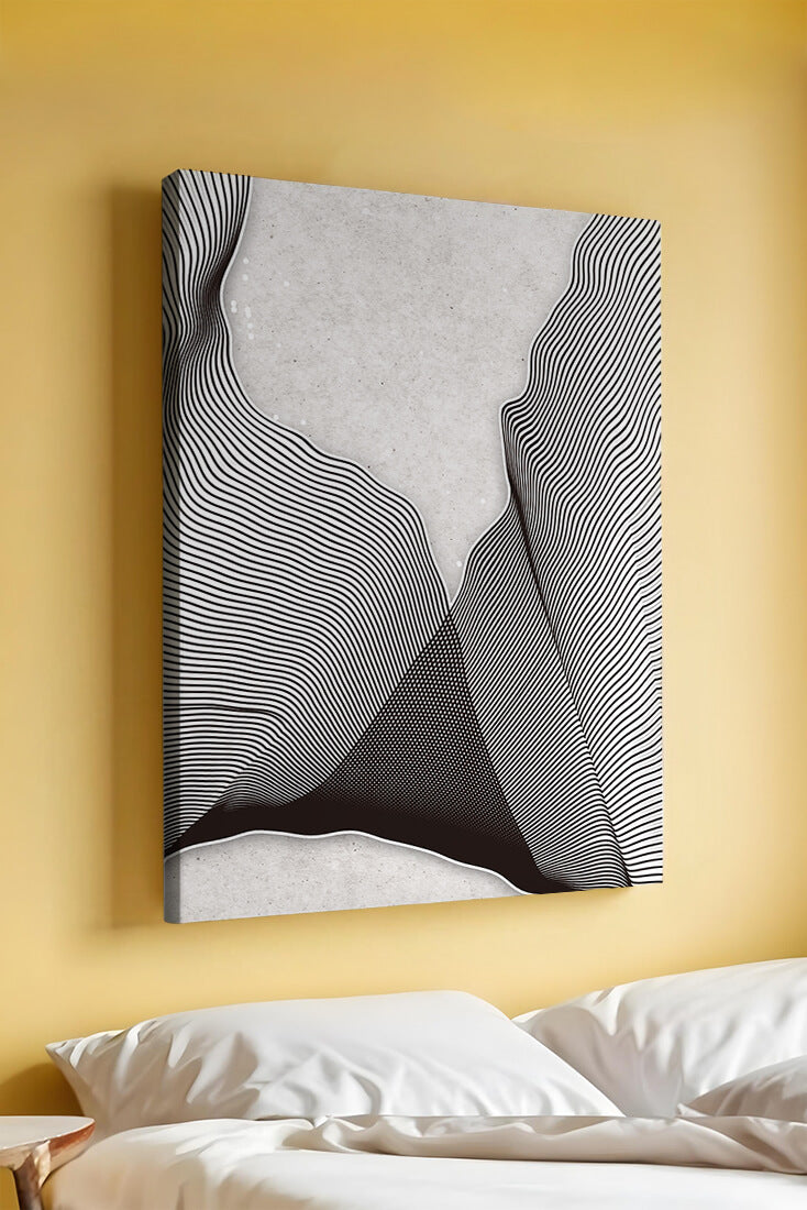 Abstract black and white wave pattern on textured background