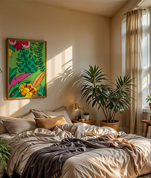 Colorful botanical illustration with vibrant tropical elements