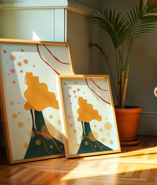 Abstract Portrait of a Woman with Flowing Golden Hair and Geometric Shapes - Mi tienda