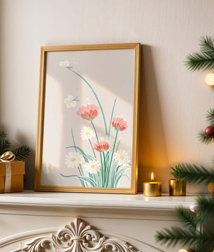 Delicate floral illustration with butterflies and wildflowers