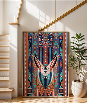 Diseño geométrico abstracto con motivo animal y patrones vibrantes