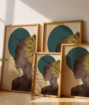 Elegant Silhouette with Gold Lace and Red Lips - Mi tienda