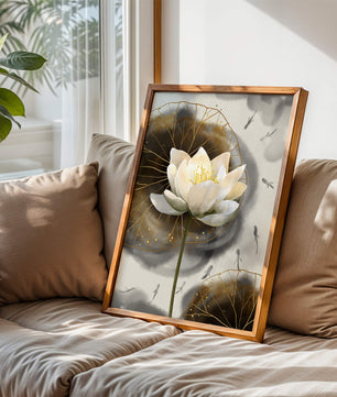 Illustration of a lotus flower with golden accents