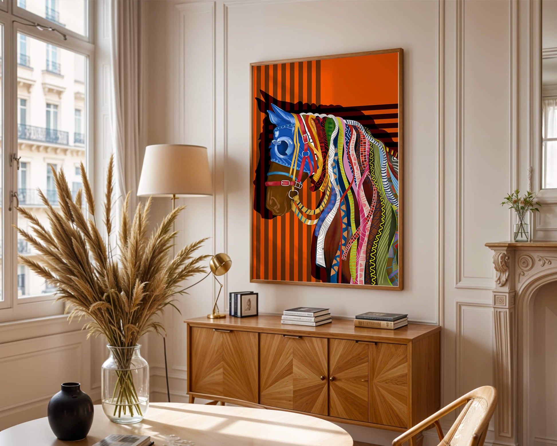 Colorful abstract horse art with intricate patterns