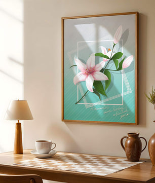 Elegant floral design with pink lilies and modern accents