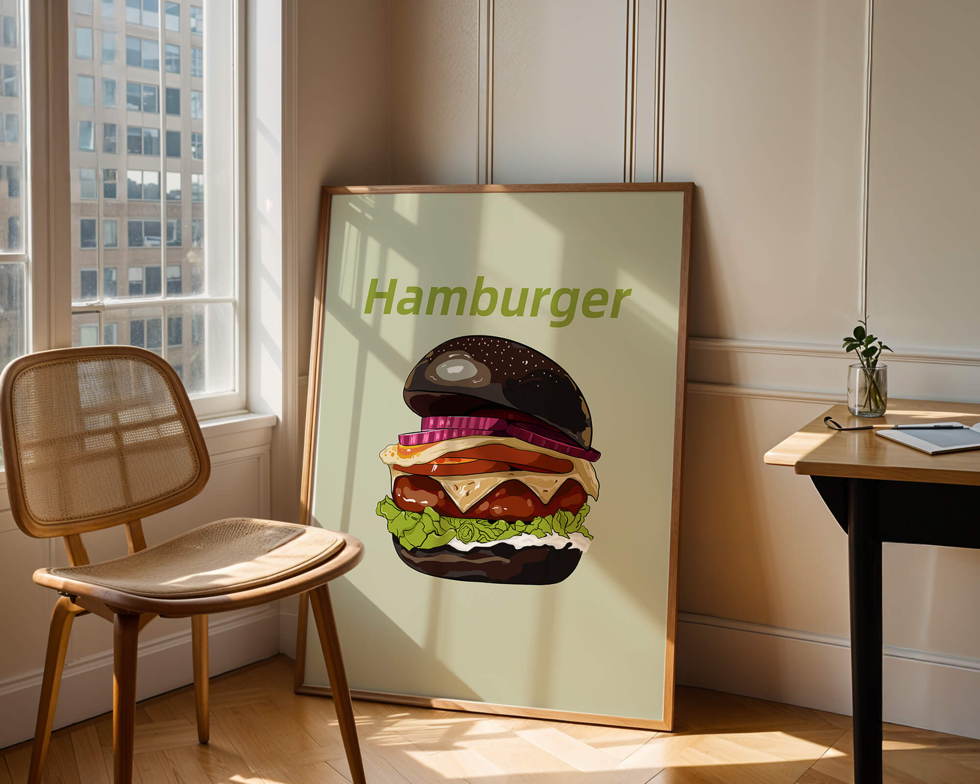 Delicious hamburger illustration with vibrant ingredients