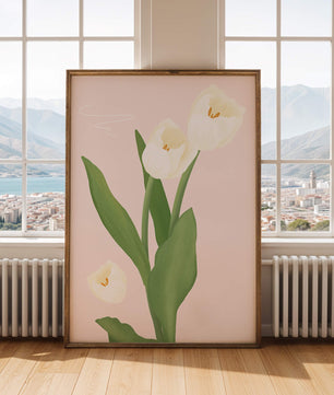 Elegant white tulips illustration on pastel background