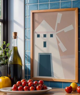 Minimalist geometric house illustration on pastel background