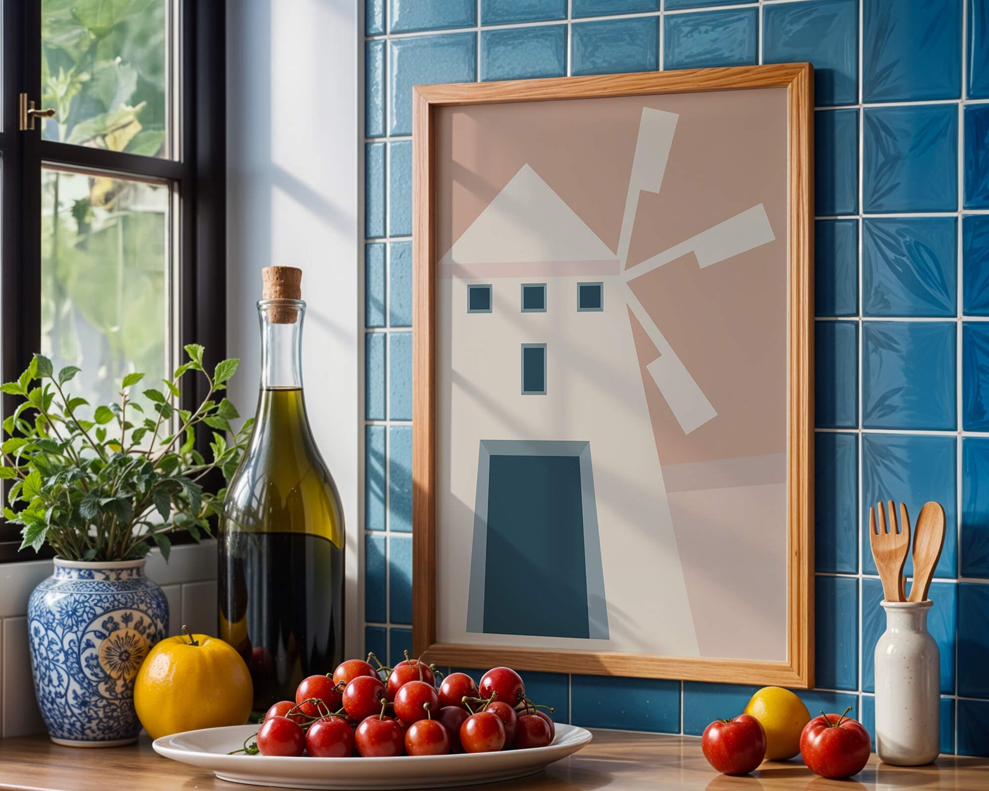 Minimalist geometric house illustration on pastel background