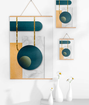 Abstract geometric design with gold accents and textured elements