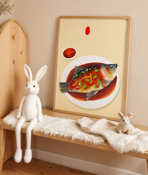Illustration of a colorful fish dish with garnish