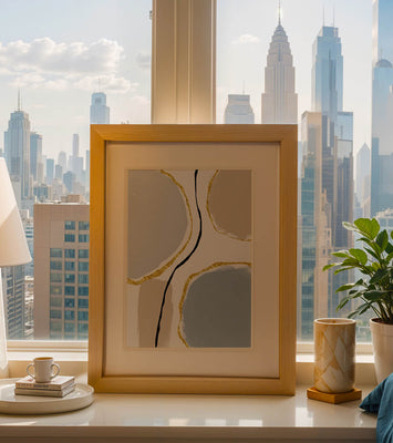 Abstract Painting with Gold Accents and Organic Shapes