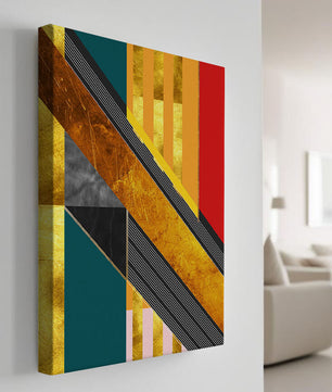 Abstract geometric design with gold accents and vibrant colors