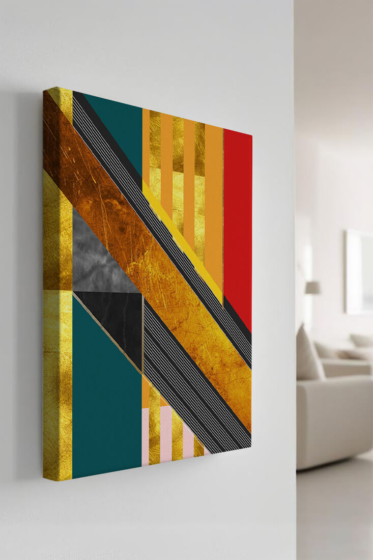 Abstract geometric design with gold accents and vibrant colors