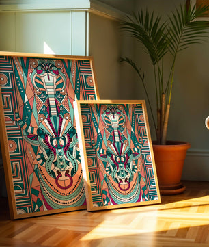 Colorful Geometric Animal and Snake Art Design with Tribal Patterns