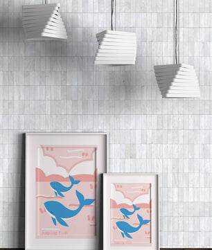 Playful whales illustration in pastel pink and blue