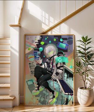 Conception de personnage numérique futuriste dans un décor spatial de science-fiction