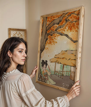 Escena de otoño con ilustración en estilo asiático tradicional